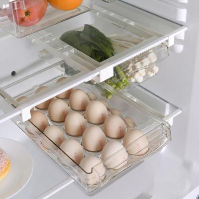 China Plastic Clear Fresh Keep Kitchen Fridge Fruit Vegetable Storage Box Fridge Egg Rack Organizer Slide Under Shelf Drawer Holder Rack for sale