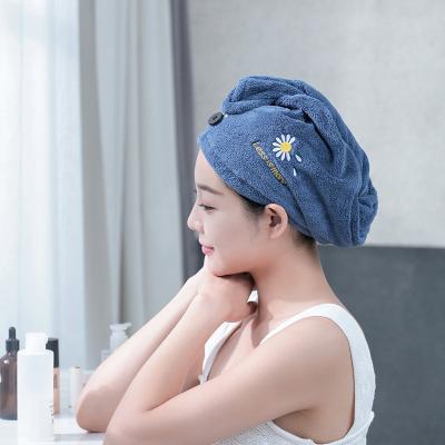 China Beau Bear Coral Velvet Dry Hair Bath Towel Microfiber Hair Towel QUICK DRY Drying Turban Super Absorbent Women Hair Wrap With Button for sale