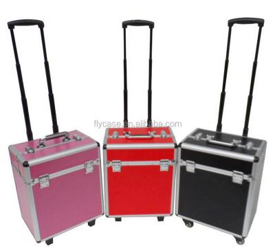 China Storage Display And Carry Aluminum Black Cosmetic Make Up Trolley Case With Hard ABS for sale