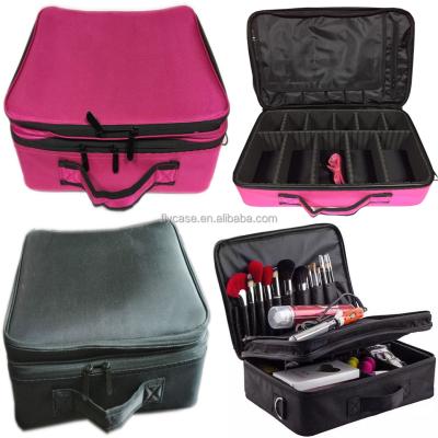 China Multifunctional Beauty Box PU Makeup Vanity Case Fashion Polyester Black Or Pink Professional Canvas Make Up Kit for sale