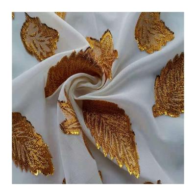 China Wholesale high quality 100% polyester yarn jacquard metallic chiffon fabric anti-static for wedding dress for sale