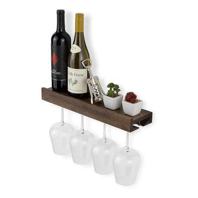 China Rustic Wall Mounted Sustainable Stemware Wooden Wine Bottle Glass Wine Rack for sale