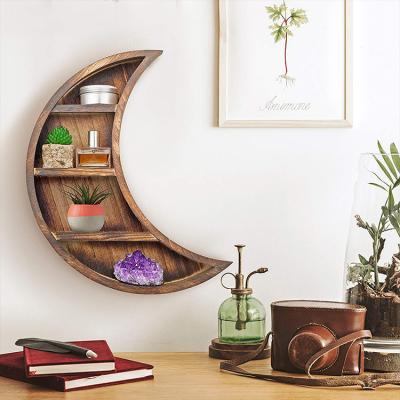 China Boho Art Reversible Wall Display Shelf Home Decor Storage Moon Shelf for Crystals, Essential Oils for sale