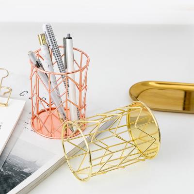 China Nordic Desktop Storage Metal Storage Holder Colorful Pen Holder Iron Metal Storage Pen Holder Makeup Hollowed Out for sale