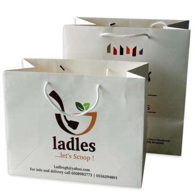 China Recyclable Custom Logo Printing White Kraft Paper Bag With Handle for sale