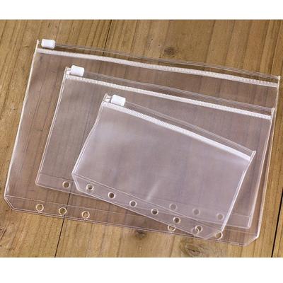 China ZJ 15PCS/pack 8.6*13.2cm PVC A7 Binder Pockets Clear Zipper Folders For 6-Ring Notebook Binding Files Reports Binder for sale