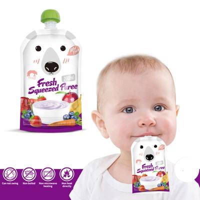 China ZJ 8pcs/pack Double Stand Cartoon 200ML Kids Storage Bag Breast Milk Bag Reusable Baby Food Pouch Zipper Infant Feeding Bags for sale