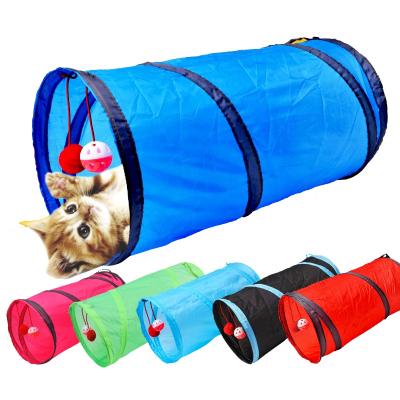 China 50x25cm Stocked Cat Tunnel Toy Funny Pet 2 Holes Play Kitten Toys Dog Sleeve Folding Tubes Puppy Ferrets Rabbit Bend Tube Balls for sale