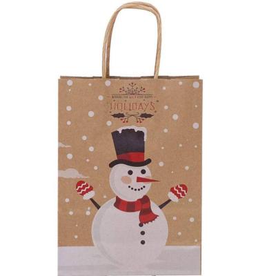 China ZJ Recyclable Kraft Paper Bags Snowman Christmas Gift Bags With Handle 16cm x8cm x22cm Cookie Packaging Bags Wedding Party Favor Boxes for sale