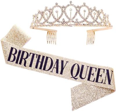 China Glitter Fabric Hotsale Birthday Sash And Crown Birthday Gifts For Girls for sale