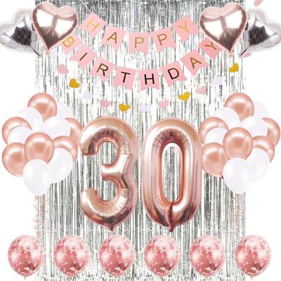 China 100% Rose Gold Theme Eco-friendly 30th Birthday Balloon 30th Birthday Party Decoration Supplies For Girls for sale