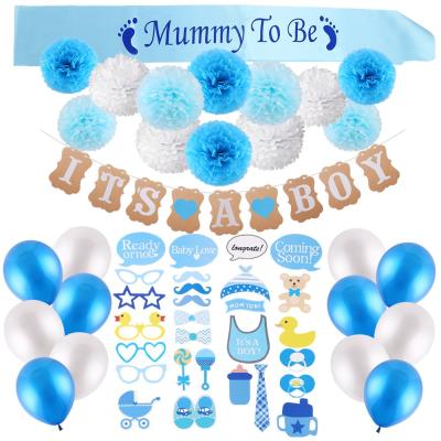 China 100% Eco-Friendly It's A Boy Blue Birthday Baby Shower Party Decorations Kit For Boys White Blue for sale