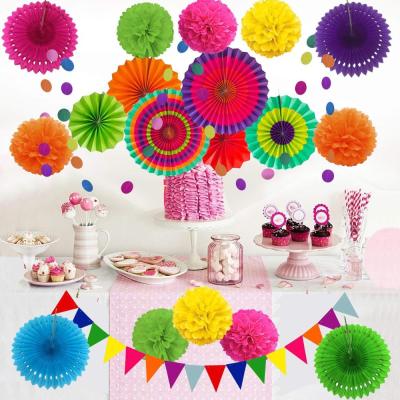 China 100% Eco-friendly Multicolor Birthday Christmas Party Decorations Supplies with Round Pattern Paper Garlands and Paper Pom Poms for sale