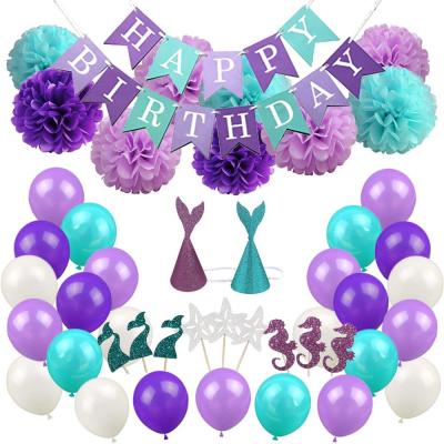 China 100% Eco-Friendly Mermaid Happy Birthday Party Decorations Set For Girls for sale