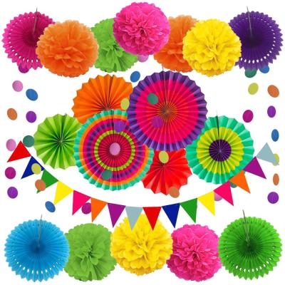 China 100% Eco-friendly tissue paper fan hanging paper pom poms for birthday party decoration wedding decoration for sale