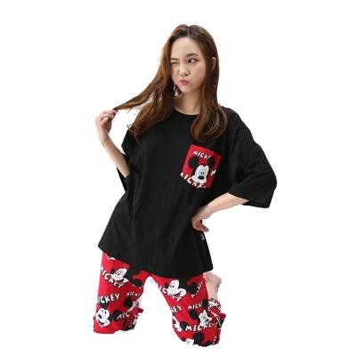 China QUICK DRY cute cartoon print pajamas ladies short sleeve t-shirt and shorts pajamas set pajamas home service for sale