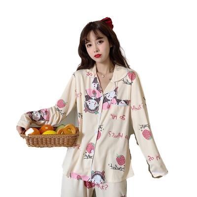 China QUICK DRY Pajamas For Home 2020 New Women's Suit Lapel Top+Long Cardigan Base Women Pajamas 2 Pcs Pajamas For Ladies Home Use for sale