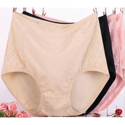 China Seamless Flower Antibacterial Lace Solid Color High Rise Cotton Plus Size Panties For Lady for sale