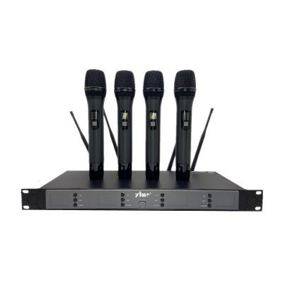 China Handheld Microphone 4 Channel UHF Mic Group Live Recording Studio Singing And Dance Performance Wireless Microphone System for sale