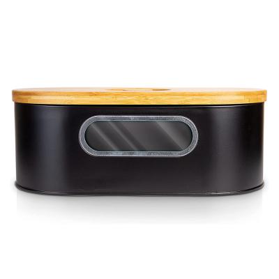 China Sleek and Modern Design Bread Mental Box with Bamboo Lid for sale