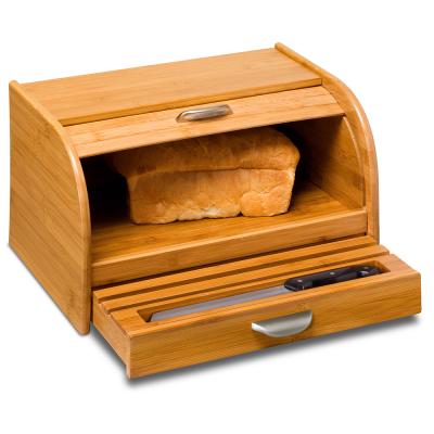 China Modern Bamboo Roll Top Cover and Cutting Board Bread Box for sale