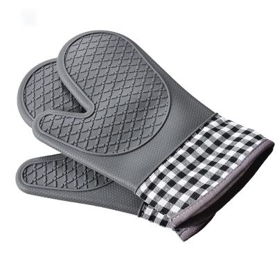 China Gray Oven Gloves Set Heat Resistant Grill Gloves Durable Cotton For BBQ Cooking Grill Cooking for sale