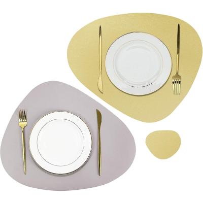 China Sustainable Oval Leather Place Mats And Coaster Set Washable Table Mat for sale