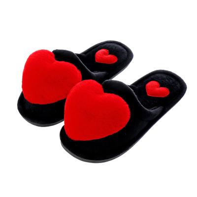 China Hot Fashion Trend Plus Velvet Love Ladies Cotton Slippers Flat Bottom Plush Bedroom Slippers Fashion Fur Slippers for sale