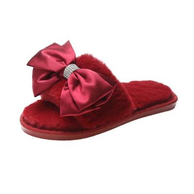 China Fashion Trend Winter Ladies Plush Bedroom Slippers New Shape Non-slip Warm Slippers Bowknot Sandals for sale