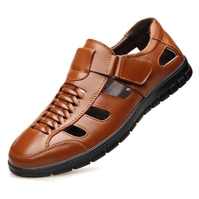 China New Thermal Leather Men's Sandals Summer Leather Casual Hollow Slippers for Men for sale