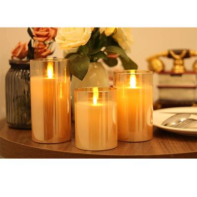 China Large Size Flameless LED Flashing Electric Candles With Timer Remote Control, Glass Jar Battery Operated Electric Candles for sale