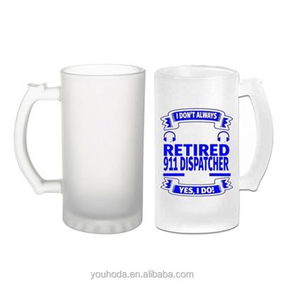 China Custom Logo 500ml 16oz Beer Stein Mug Cup Beer Glass With Handle For Bar Restaurant for sale