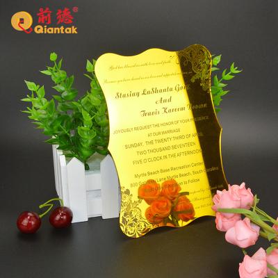 China Durable High Quality Custom Memorial Keepsake Gold Laser Cut Acrylic Wedding Invitation Card for sale