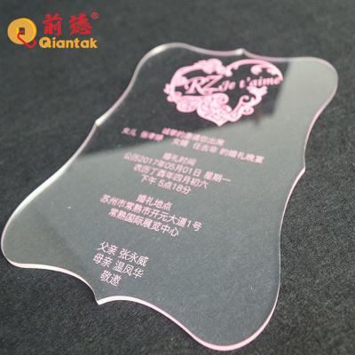 China Durable Free Sample Custom Transparent Colored Writing Wedding Invitation Acrylic Card for sale