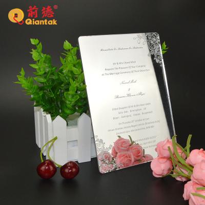 China Fancy Laser Cut Custom Mirror Acrylic Wedding Invitation Card With Box for sale