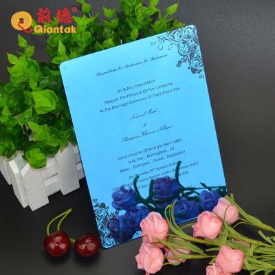 China High Quality Customized Size Luxury Blue Mirror Wedding Invitation Retro Acrylic Card for sale