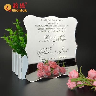 China Wedding Customized Modern Design FILE Silver Mirror Acrylic Wedding Invitation Card With Envelope for sale