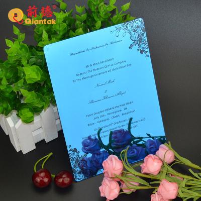 China Wedding decoration & Invitation The Gift Customized Size Luxury Blue Acrylic Wedding Invitation Card With Envelope for sale