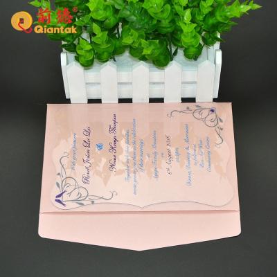 China Wedding Customized Size Laser Cut Clear Acrylic Wedding Invitation Card With Box for sale