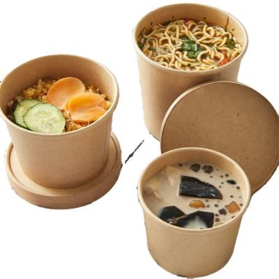 China Food Grade/Waterproof/Oil-proof Hot Selling Round Wrapping Paper Soup Rice Noodle Soup Cup With Lid for sale