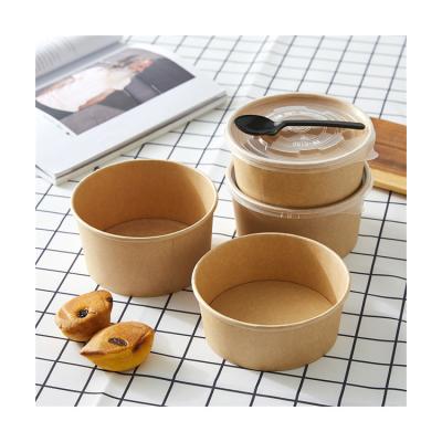 China Food Grade/Wholesale Cheap Price Waterproof/Oil-proof Round Brown Personalizado Packaging Kraft Salad Bowl for sale