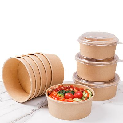 China Food Grade / Waterproof / Oil-proof Customized Logo Design Printed Biodegradable Paper Food Packaging Salad Bowl With Lid for sale