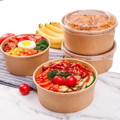 China Food Grade/Waterproof/Oil-Proof Nature Food Grade Kraft Paper Food Container Take Away Rice Salad Noodle Soup Bowl With Lid Wholesale for sale