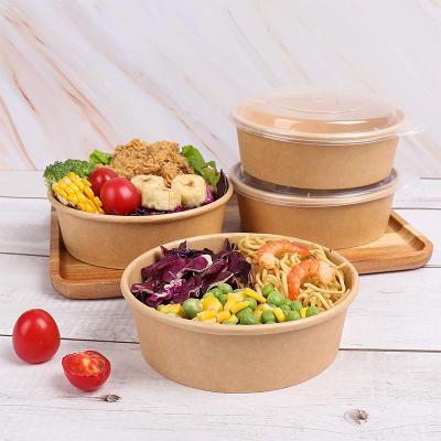 China Food Grade Disposable Food Grade Waterproof Wholesale Paper Bowl Wrapping Paper Bowl Disposable Eco-Friendly Salad Bowl With Lid for sale