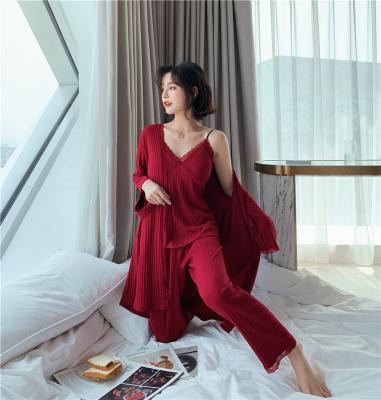 China Cheap Pajamas Womens Lounge Wear Sets Women Lounge Wear Sets Breathable 3pc Women Sleepwear for sale