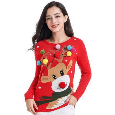 China Breathable TY 2021 Autumn And Winter Women's Long Sleeves Sweater Knitted Christmas Elf Clothes With Decorative Ball for sale