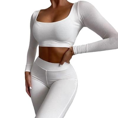 China TY Women O-Neck Set Two Piece Soft Basic Breathable Autumn Long Sleeve Crop Tops Sporty Stretchy Gaiters Tracksuits Active Wear for sale