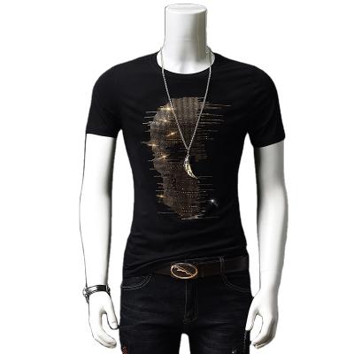 China Breathable Custom Made Summer Mercerized Cotton T Shirt Men Skeleton Printing Rhinestone Casual T Shirts for sale