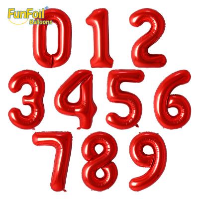 China Celebrate FunFoil High Quality Red Helium Quality 40 Inch Shaped Numbers 0-9 For A Happy New Year for sale