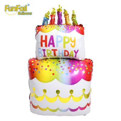 China Party Decoration Funfoil Birthday Cake Helium Balloon Candle Foil Balloon Birthday Party Self Sealing Decoration for sale